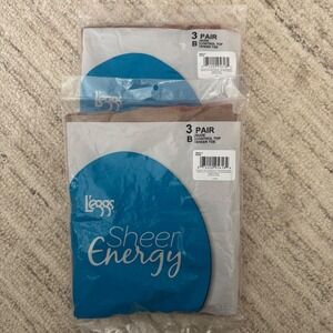 Two 3pks/6pair Leggs Sheer Energy Medium Control Top Sheer Toe Size B Nude